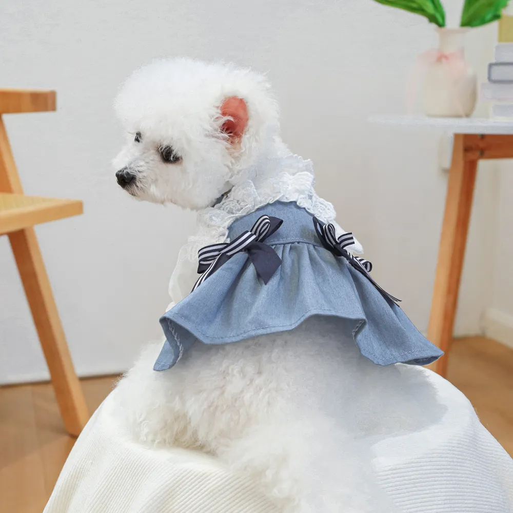 Pet Seaside Bowknot Holiday Denim Costume