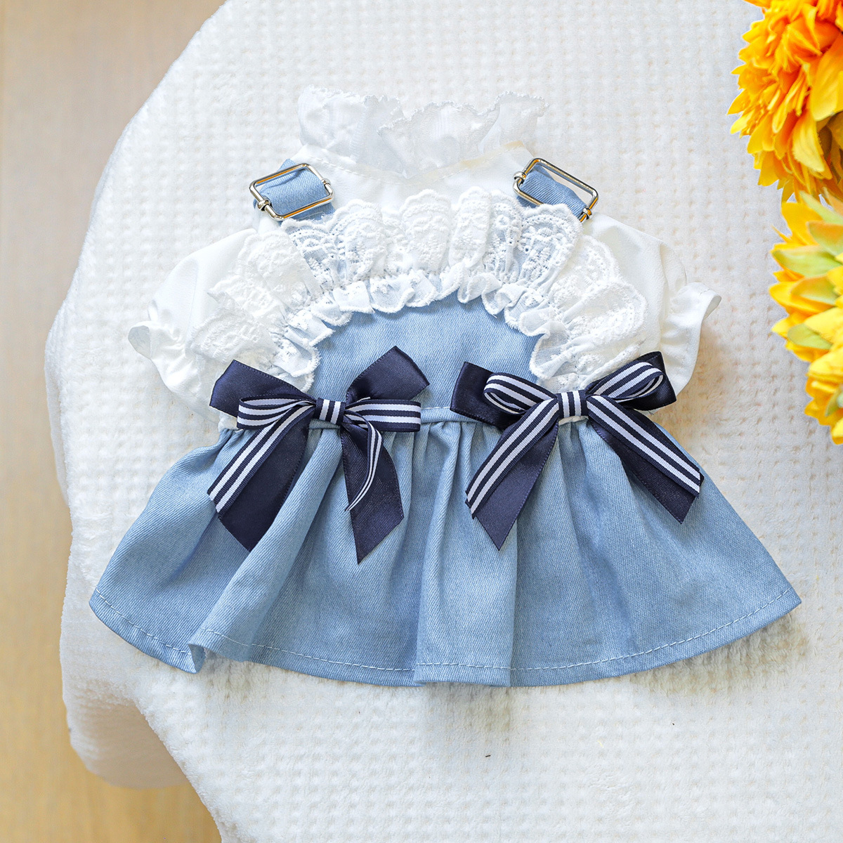 Pet Seaside Bowknot Holiday Denim Costume