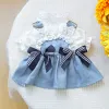 Pet Seaside Bowknot Holiday Denim Costume