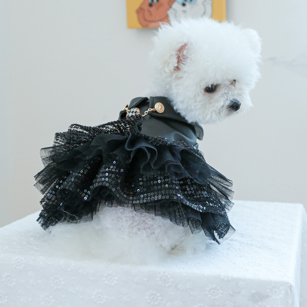 Chic Pet Sequined Leather - like Skirt