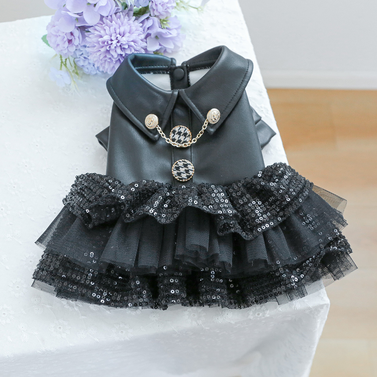 Chic Pet Sequined Leather - like Skirt
