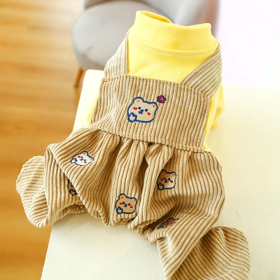 Pet Autumn and Winter Warm Bear - Print Suspender Pants 02