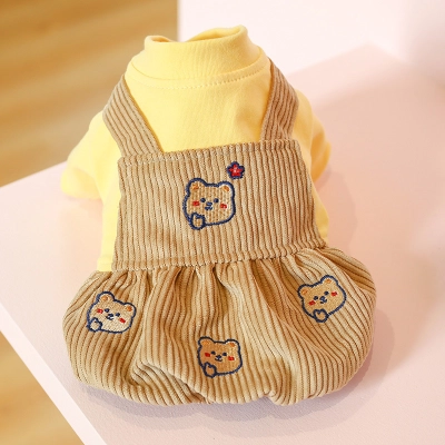 Pet Autumn and Winter Warm Bear - Print Suspender Pants 01