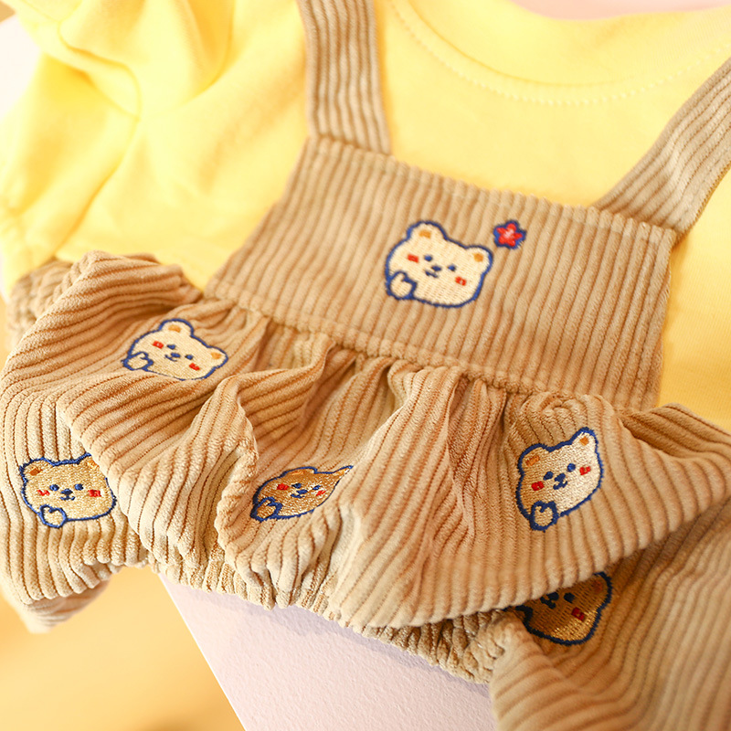 Pet Autumn and Winter Warm Bear - Print Suspender Pants