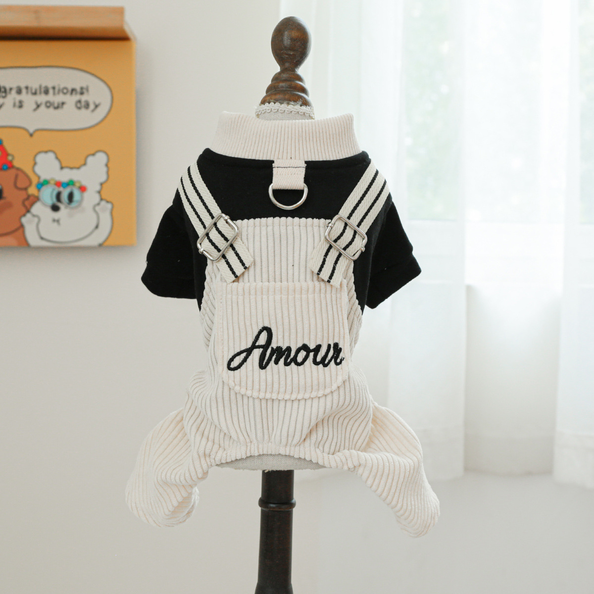 Adorable Pet Puppy Dog Black White Overalls
