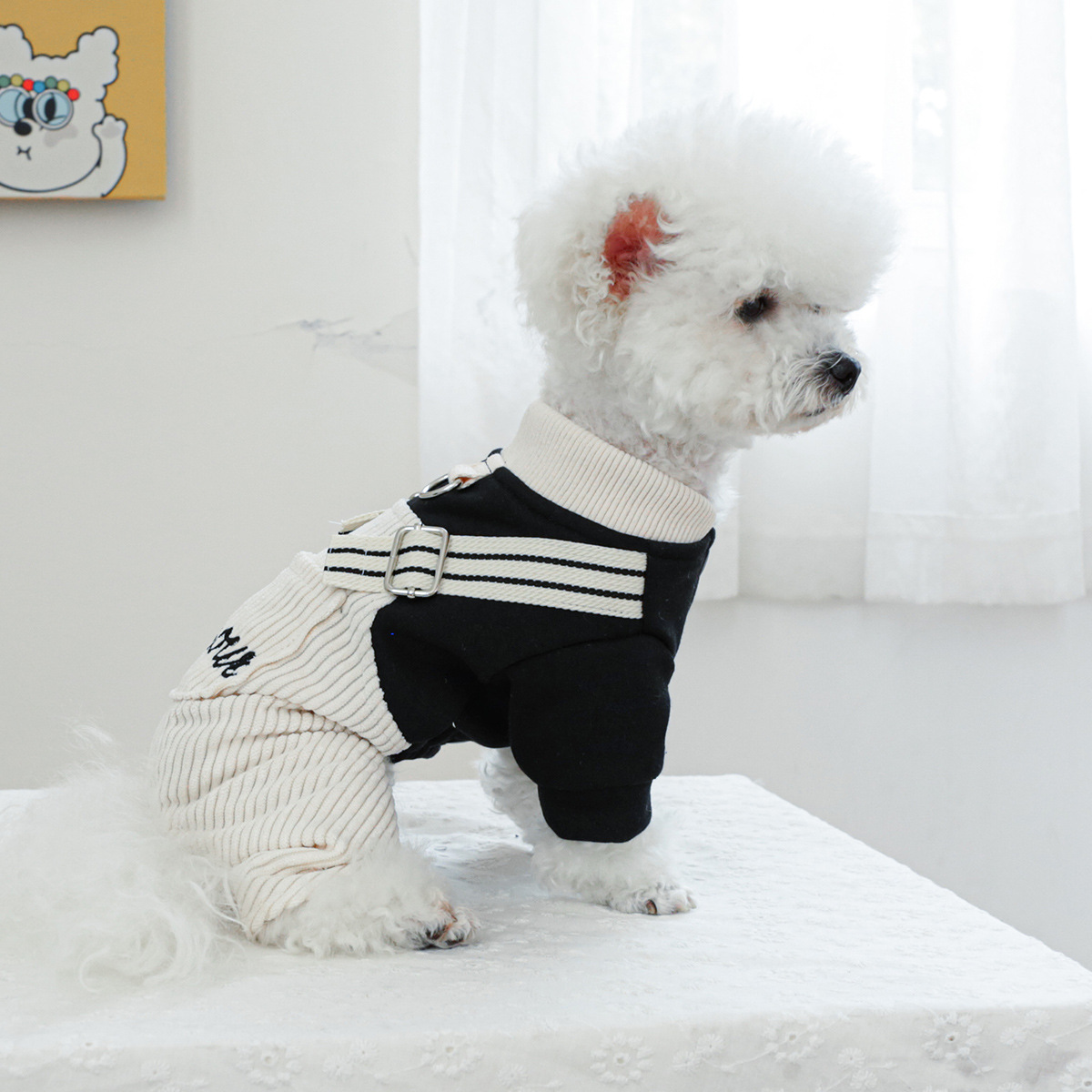 Adorable Pet Puppy Dog Black White Overalls