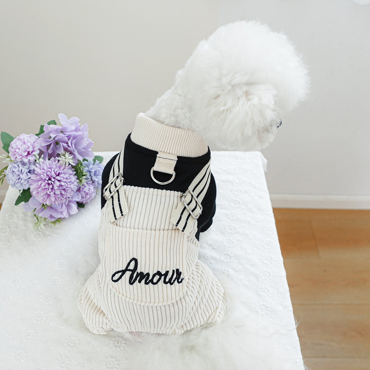 Adorable Pet Puppy Dog Black White Overalls