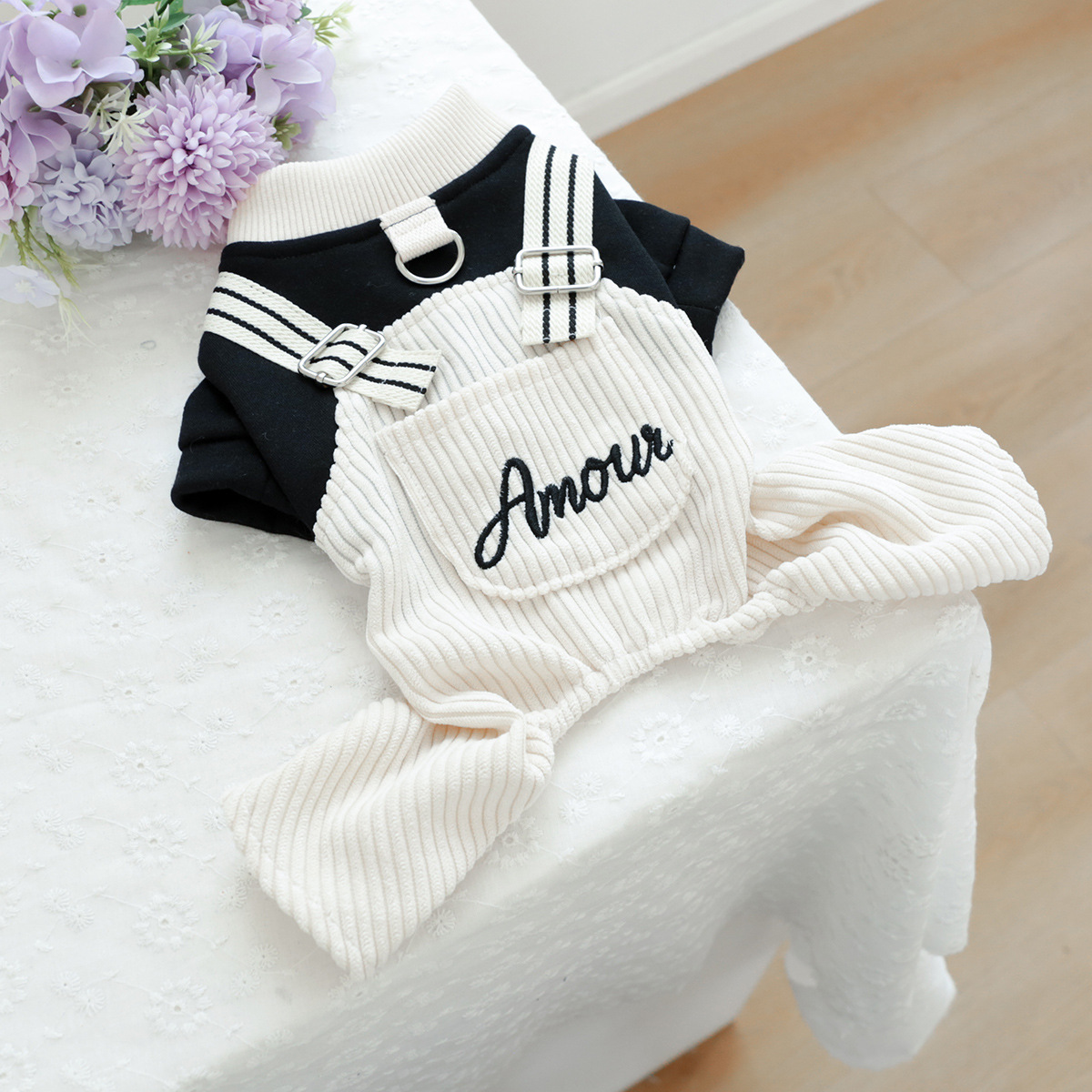 Adorable Pet Puppy Dog Black White Overalls