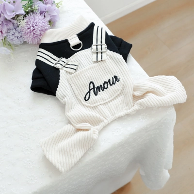 Adorable Pet Puppy Dog Black White Overalls 01
