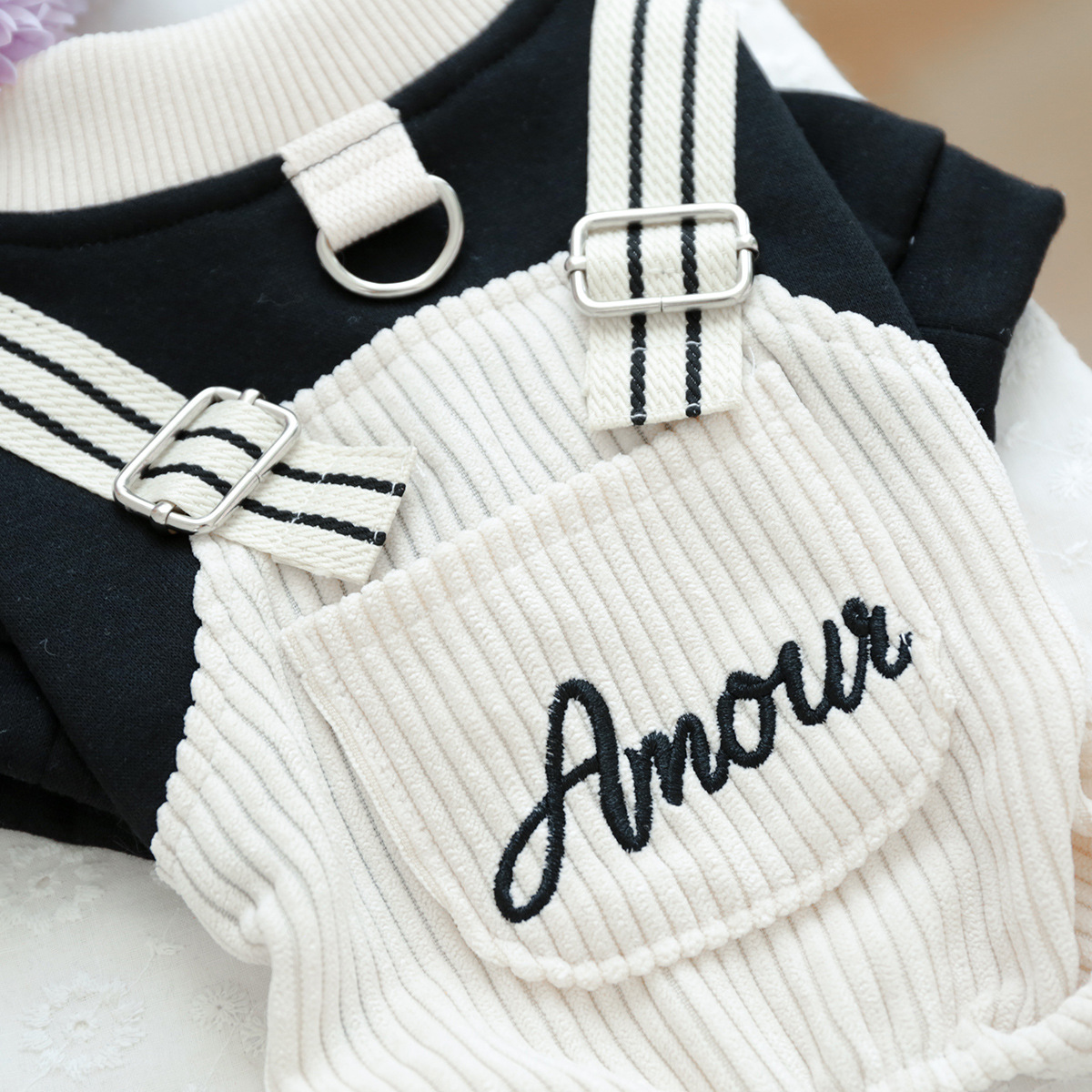 Adorable Pet Puppy Dog Black White Overalls