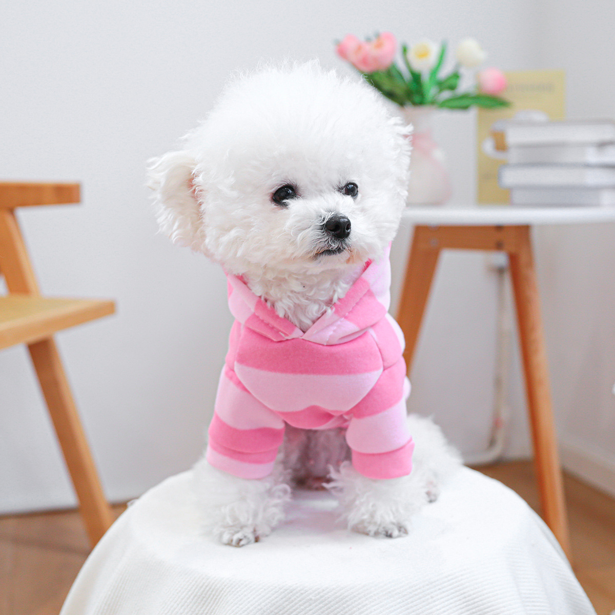 Adorable Pink and White Striped Pet Hoodie