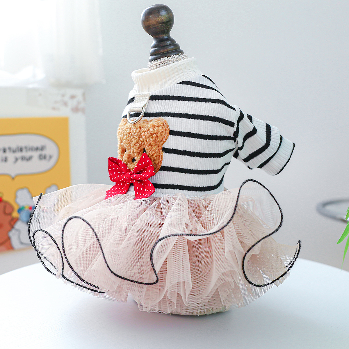 Striped Bear Bowknot Tutu Dress