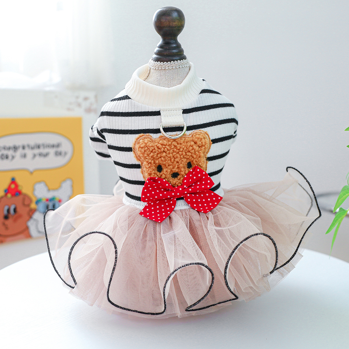 Striped Bear Bowknot Tutu Dress