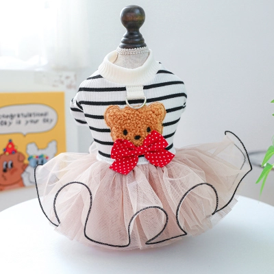 Striped Bear Bowknot Tutu Dress 01