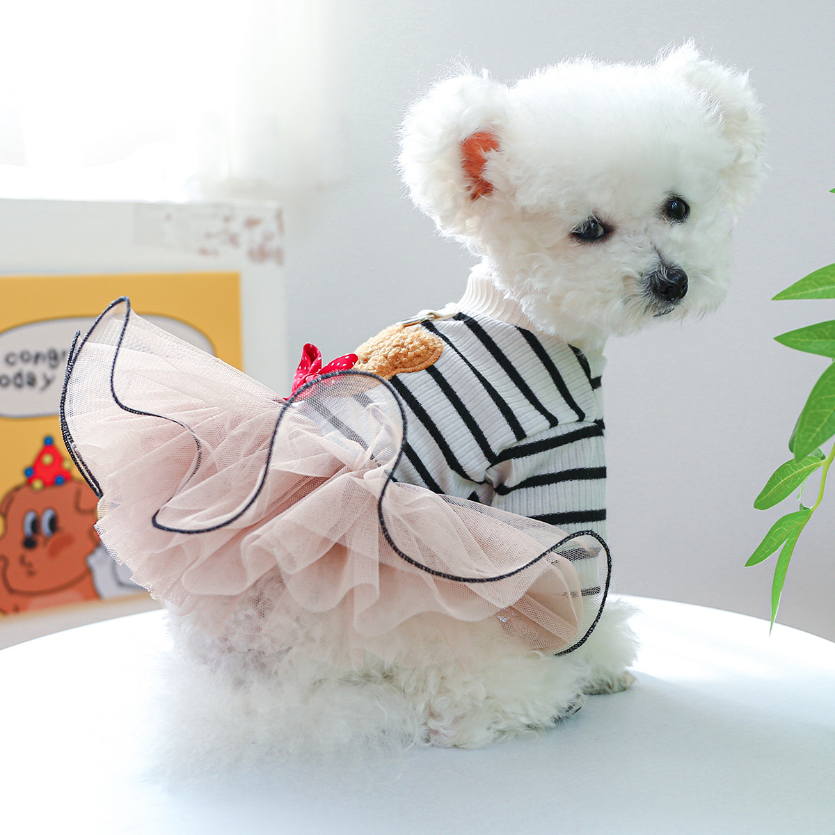 Striped Bear Bowknot Tutu Dress
