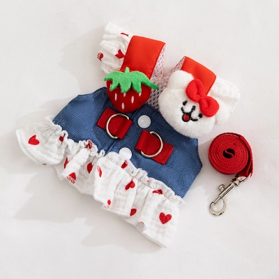 Cute Strawberry Pet Leash Dress 01