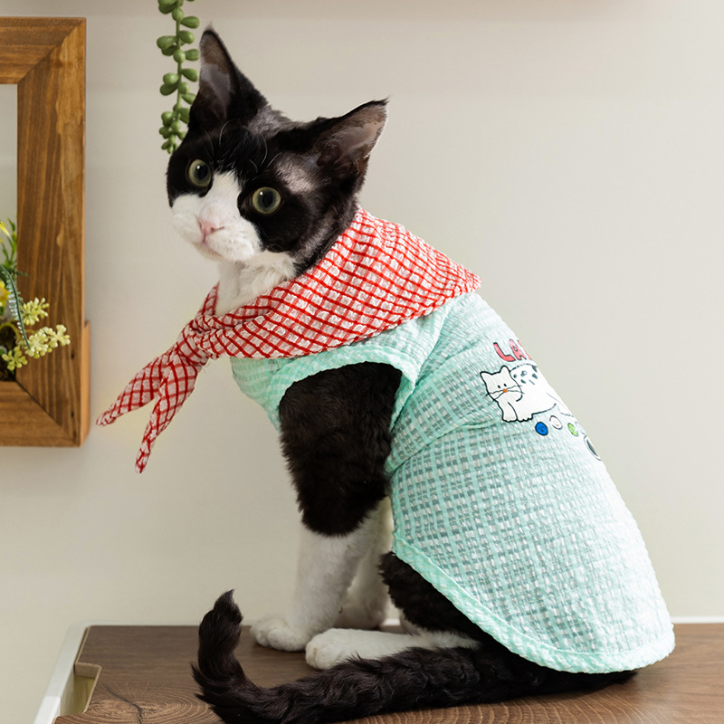 Summer Breathable Cat Plaid Bow tie Vest