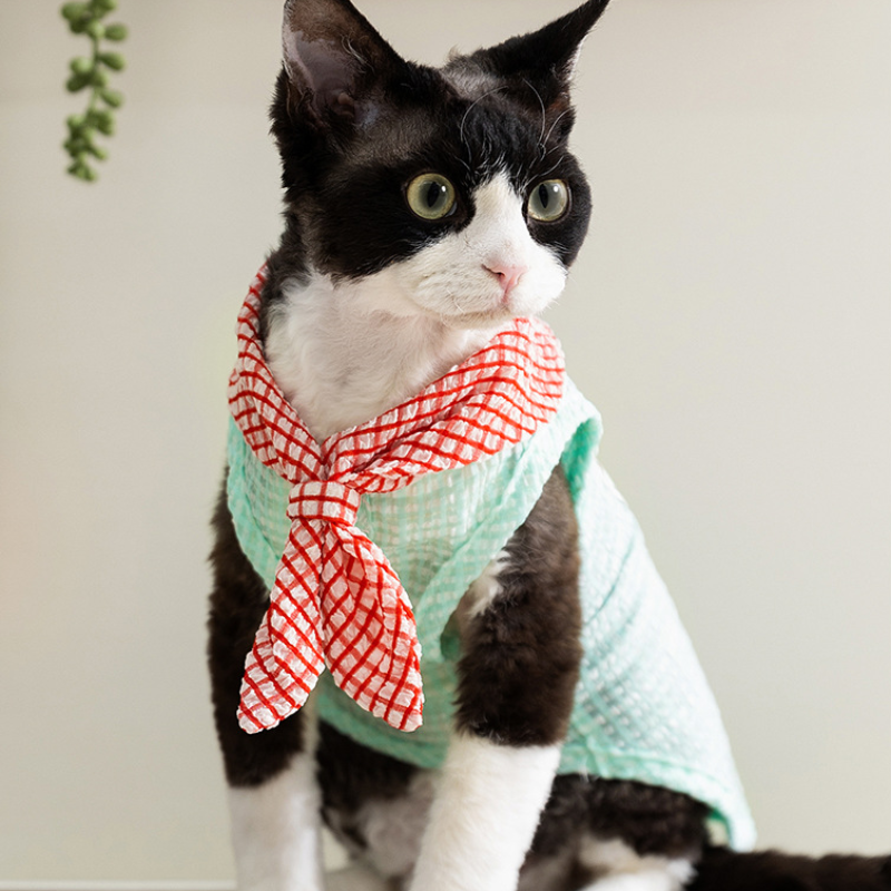 Summer Breathable Cat Plaid Bow tie Vest