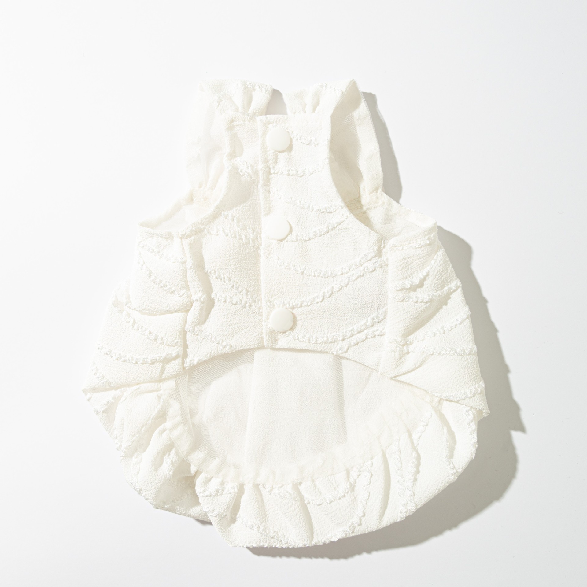 White Pet Bodysuit Embroidered Floral Tutu Dress