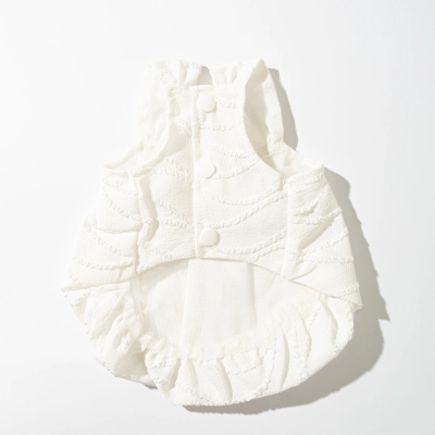 White Pet Bodysuit Embroidered Floral Tutu Dress 01
