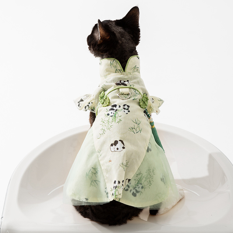 Summer Chinese Style Panda Print Tassel Pet Dress
