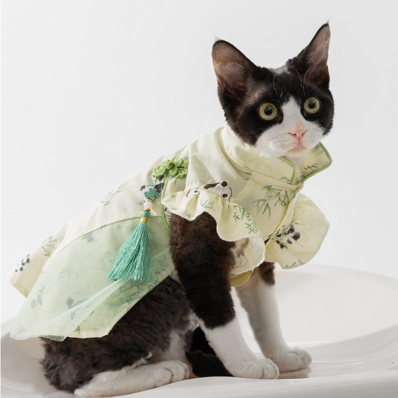 Summer Chinese Style Panda Print Tassel Pet Dress