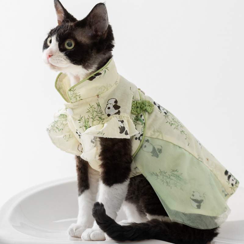 Summer Chinese Style Panda Print Tassel Pet Dress
