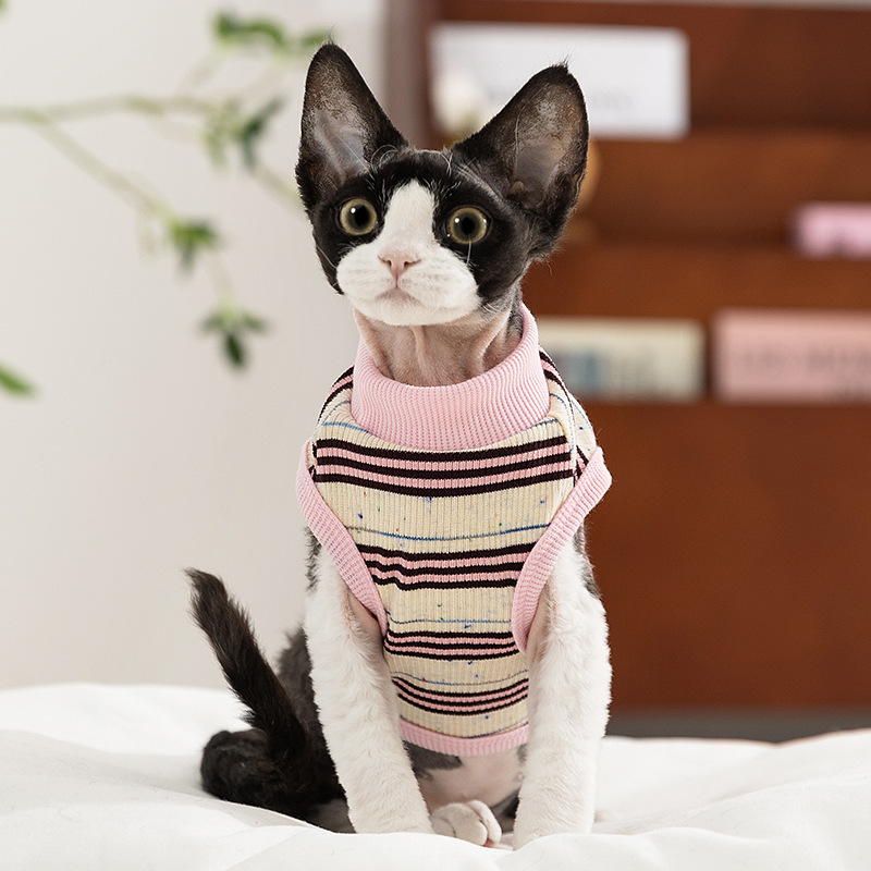 Summer thin-striped cat vest with cherry embroidery