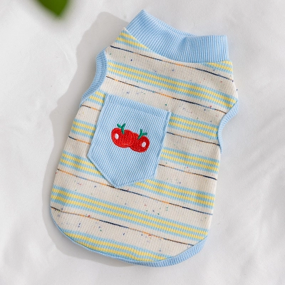 Summer thin-striped cat vest with cherry embroidery 02