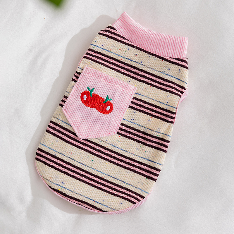 Summer thin-striped cat vest with cherry embroidery