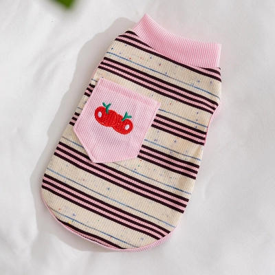 Summer thin-striped cat vest with cherry embroidery 01
