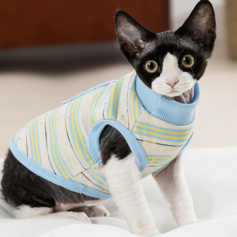 Summer thin-striped cat vest with cherry embroidery