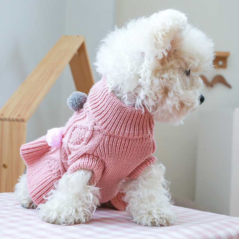Cozy Knit Pet Sweater  with Three-Tone Pom-Pom