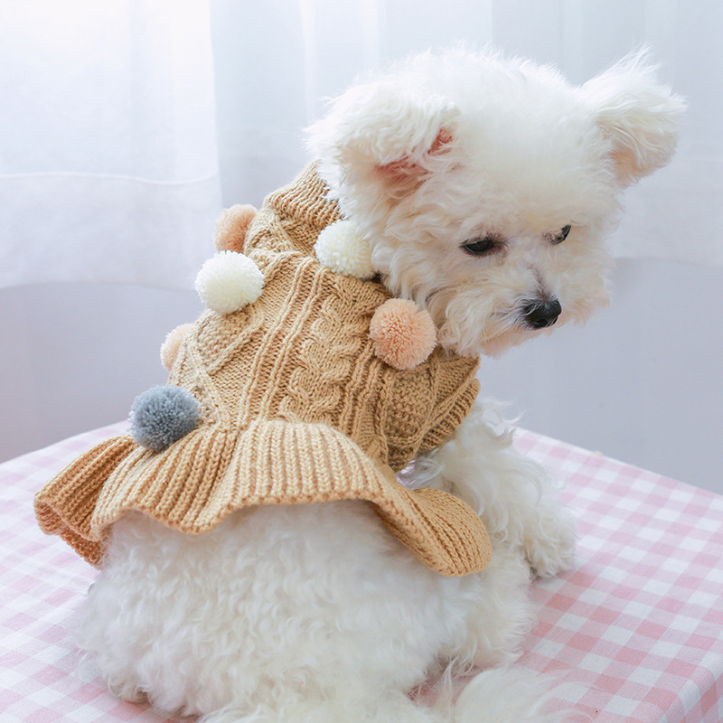 Cozy Knit Pet Sweater  with Three-Tone Pom-Pom
