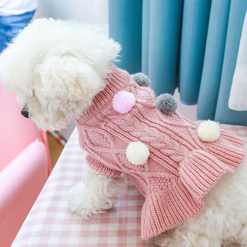 Cozy Knit Pet Sweater  with Three-Tone Pom-Pom