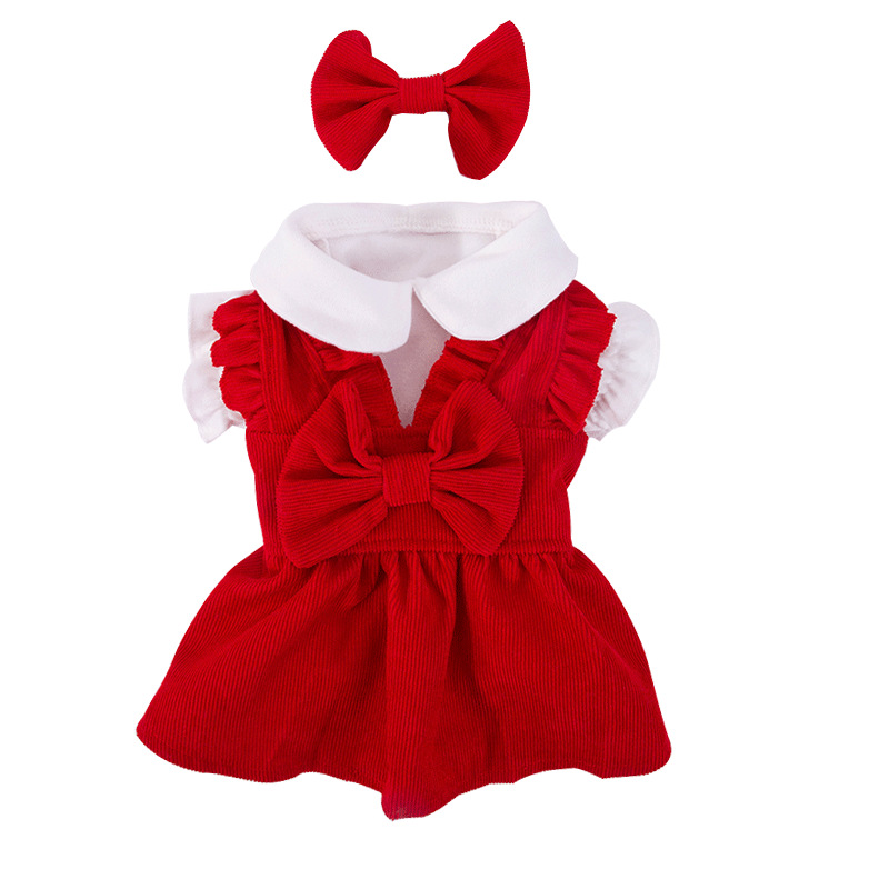 Autumn Puppy Red Bow -Tie Dress Set
