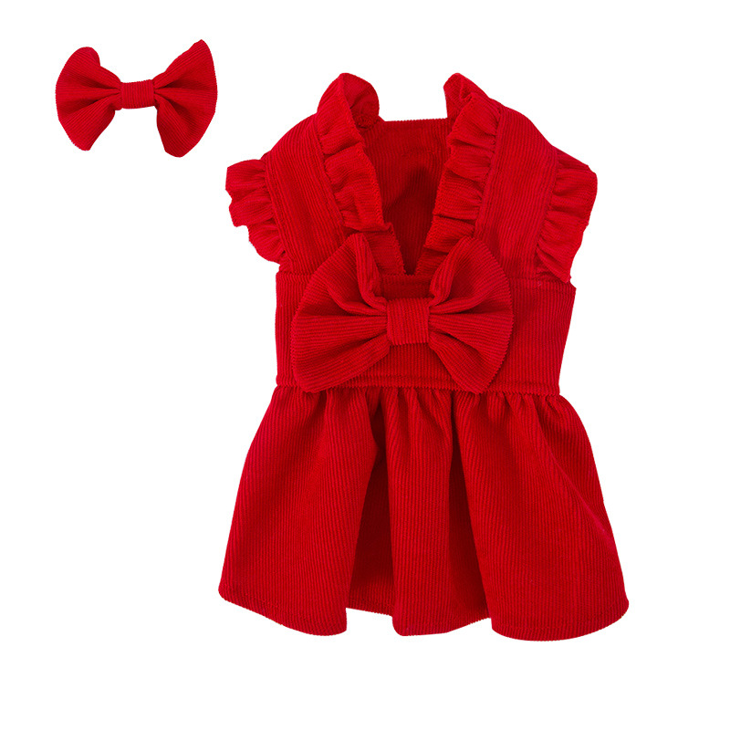 Autumn Puppy Red Bow -Tie Dress Set