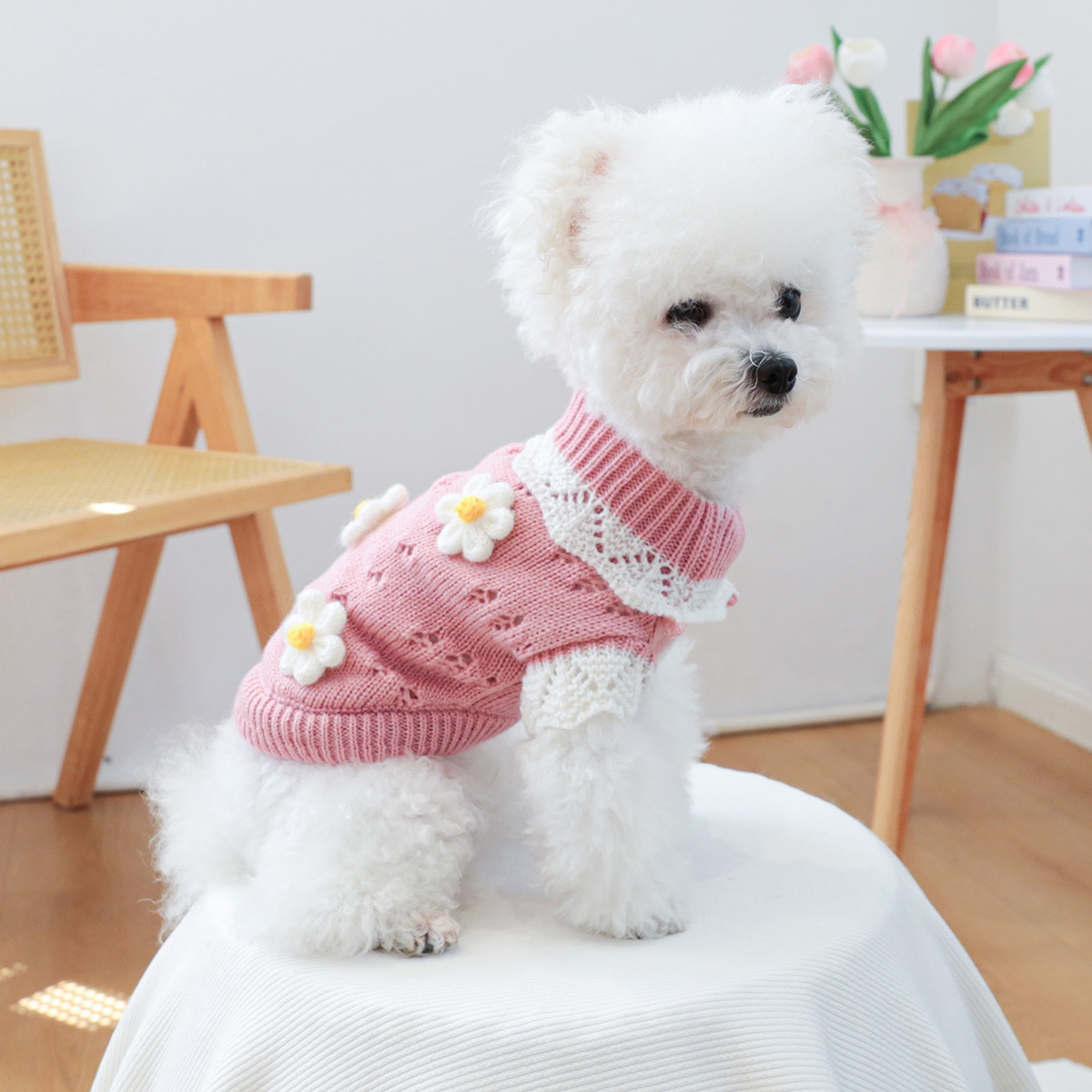 Adorable Pet Knit Sweater with Flowers