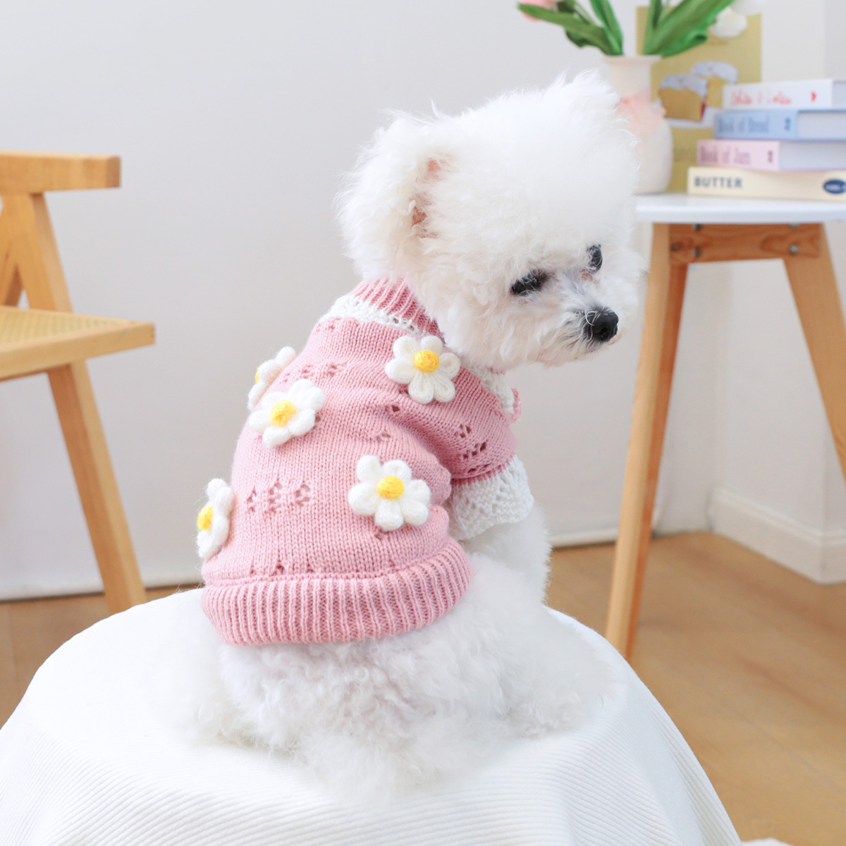 Adorable Pet Knit Sweater with Flowers