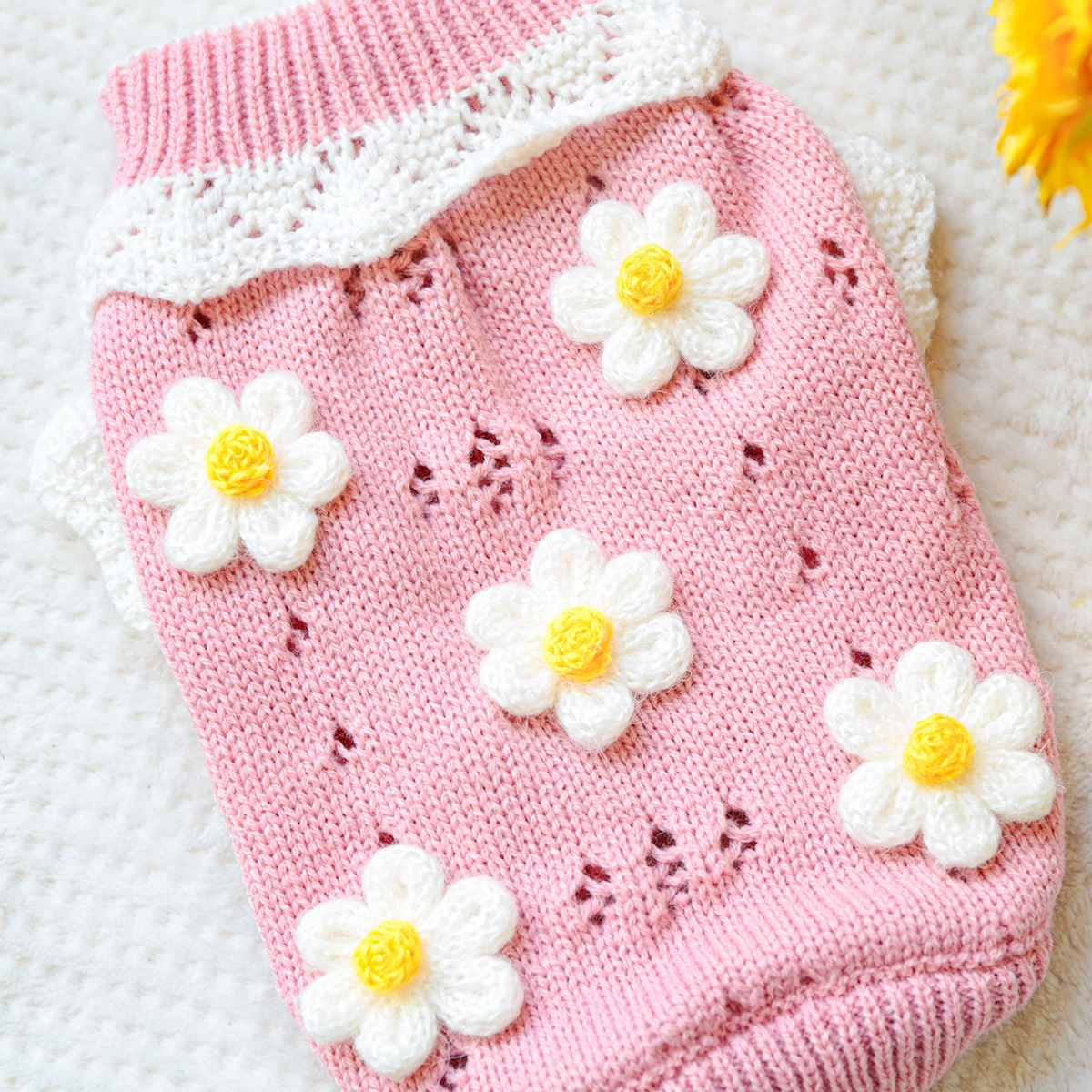 Adorable Pet Knit Sweater with Flowers