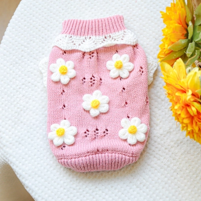 Adorable Pet Knit Sweater with Flowers 01