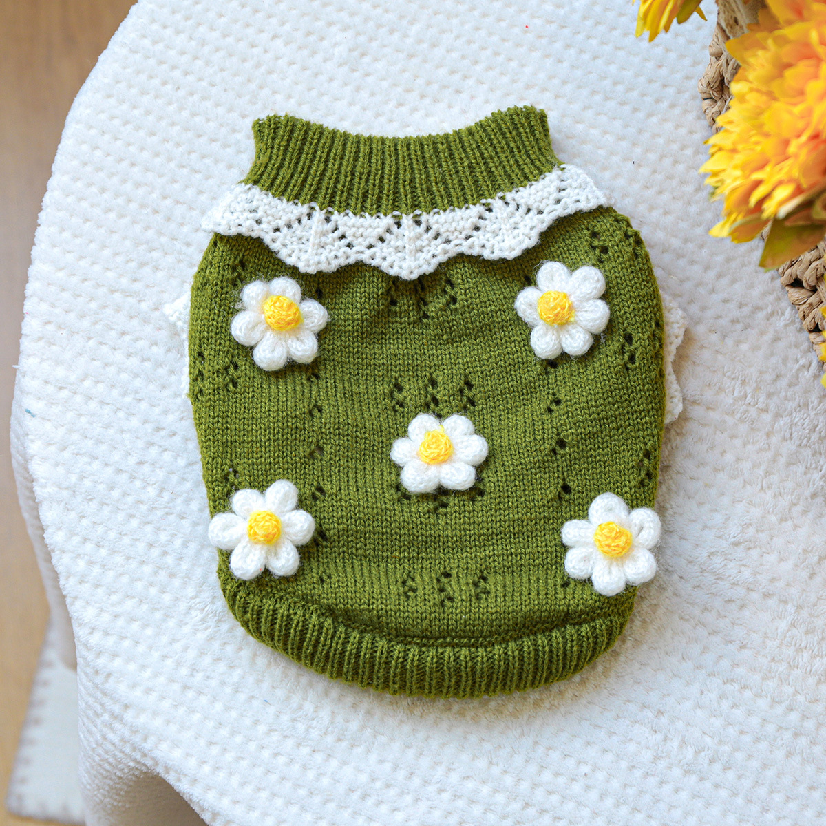 Adorable Pet Knit Sweater with Flowers