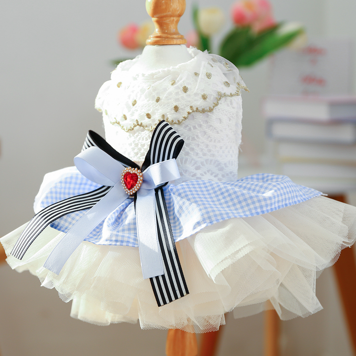 Dreamy Blue-White Lace Pet Tutu Dress