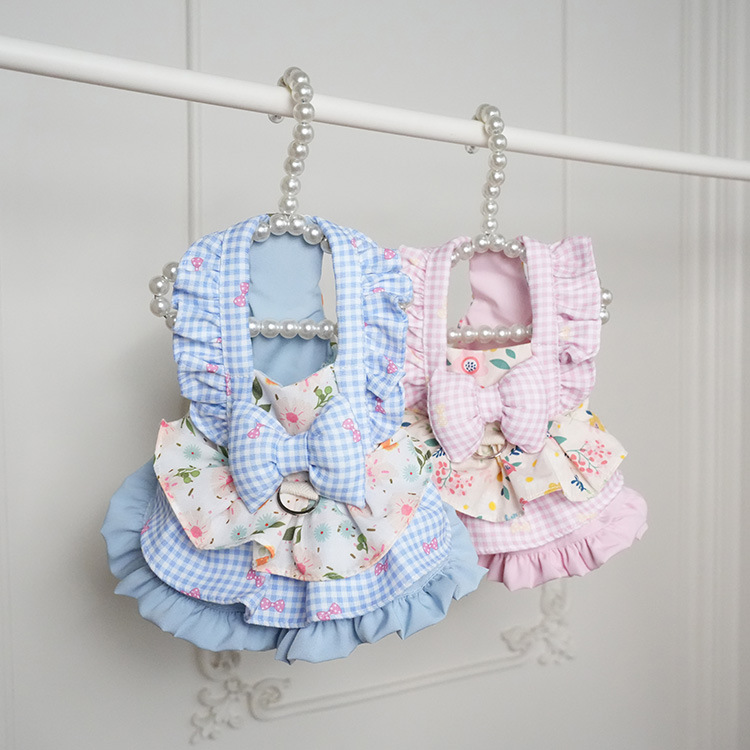 Adorable Floral Checkered Princess Dress for Small Pets
