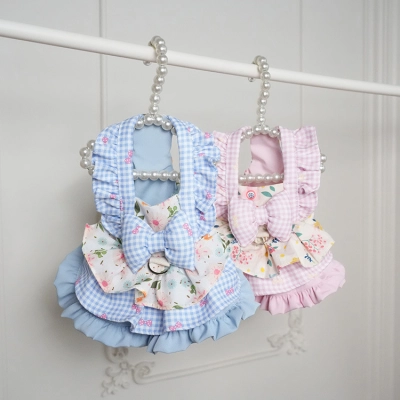 Adorable Floral Checkered Princess Dress for Small Pets 01