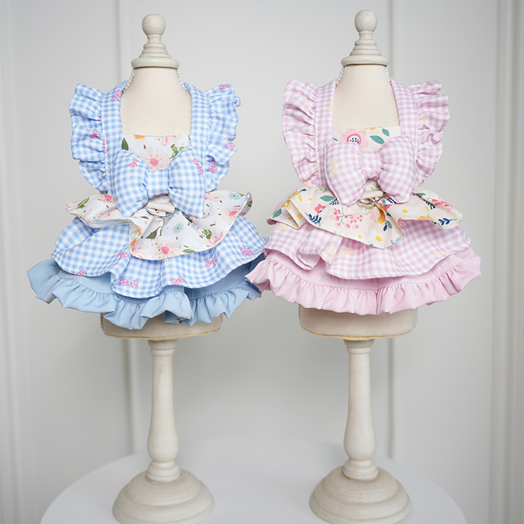 Adorable Floral Checkered Princess Dress for Small Pets