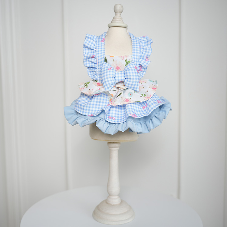 Adorable Floral Checkered Princess Dress for Small Pets
