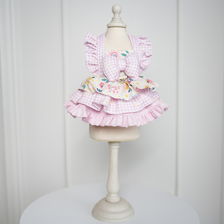 Adorable Floral Checkered Princess Dress for Small Pets