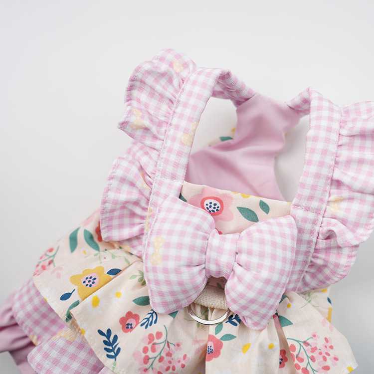 Adorable Floral Checkered Princess Dress for Small Pets