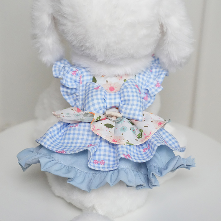 Adorable Floral Checkered Princess Dress for Small Pets